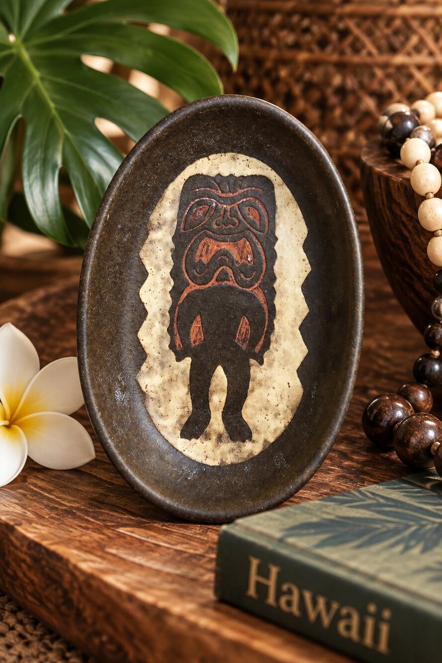 Vintage Luika Hawaii Ku Tiki Pottery Dish Redware Hawaiian Polynesian MCM